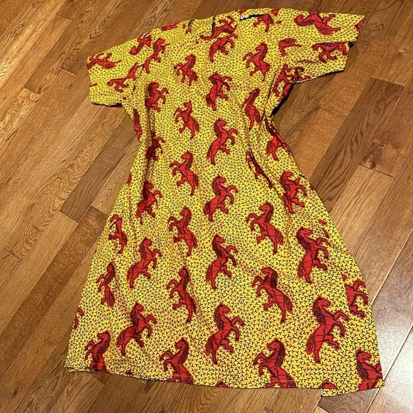 Vintage style 100% Cotton Ankara African  Batik Horse Print Summer Dress S/M - Picture 3 of 14